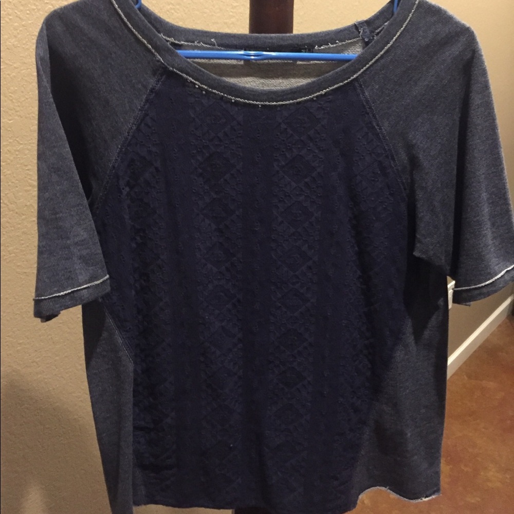 Denim colored, jersey top.